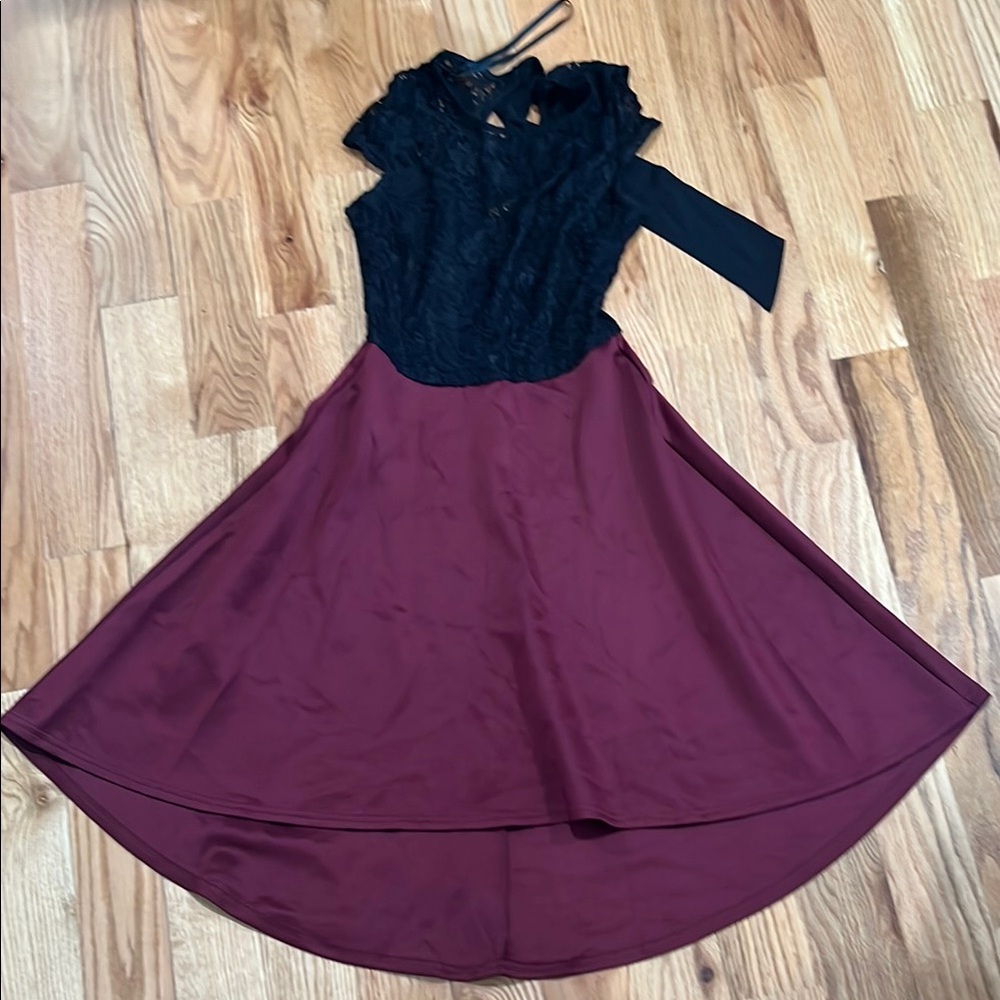 Elegant Black and Burgundy Lace Dress